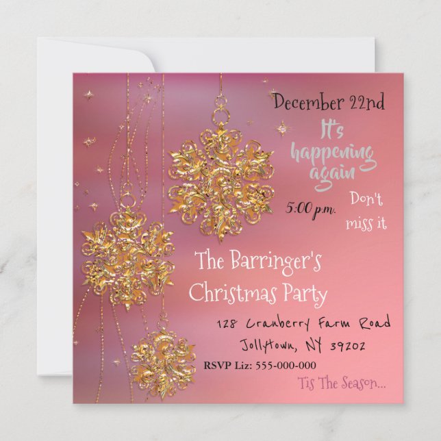 Pretty Chic Cool Pink Holiday Celebration Party Invitation (Front)