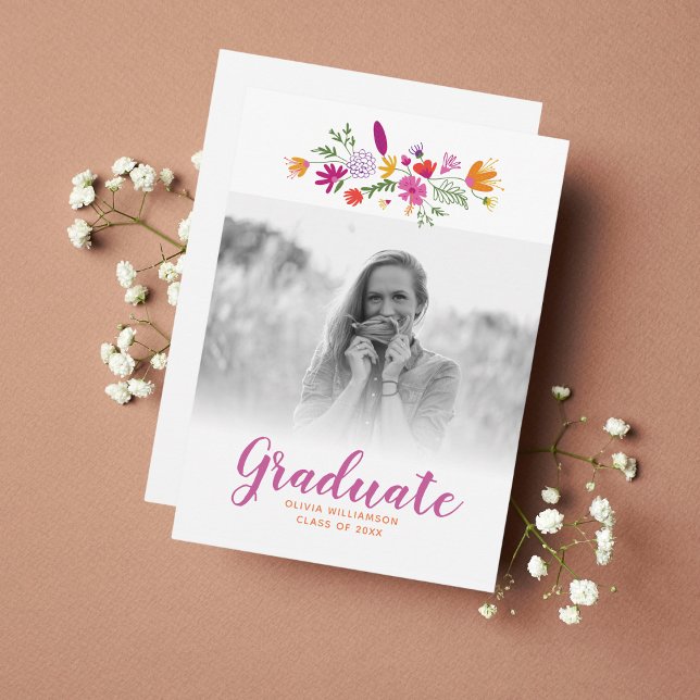 Pretty Chic Floral Graduate Photo Graduation Party Invitation (Creator Uploaded)