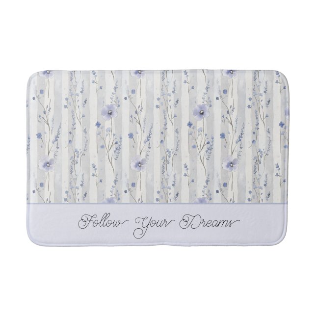 Pretty Chic Lavender Floral Stripes  Bath Mat (Front)
