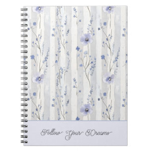 Pretty Chic Lavender Floral Stripes Notebook