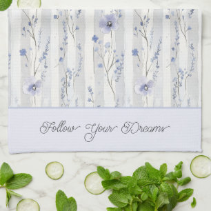 Pretty Chic Lavender Floral Stripes Tea Towel
