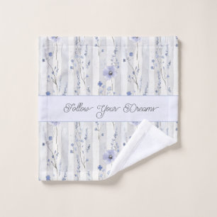 Pretty Chic Lavender Floral Stripes Wash Cloth