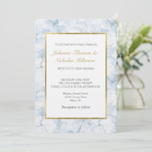 Pretty Chic Light Blue Wedding Invitation (Standing Front)