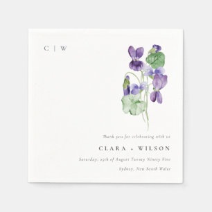 Pretty Chic Monogram Violet Floral Bunch Wedding Napkin