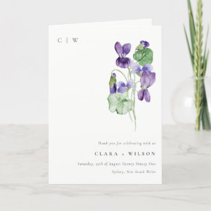 Pretty Chic Monogram Violet Floral Bunch Wedding Thank You Card