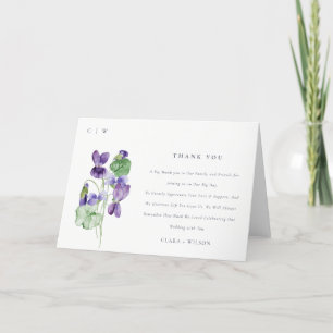 Pretty Chic Monogram Violet Floral Bunch Wedding Thank You Card