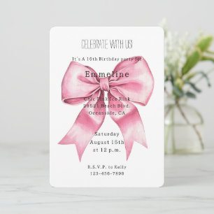 Pretty Chic Pink Bow Birthday Invitation