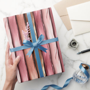 Pretty Chic Pink Gold Stripes Birthday Wrapping Paper