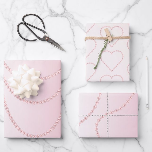 Pretty Chic Pink Pearls Bridal Shower Wrapping Paper Sheet (Front)