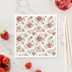 Pretty Chic Red Cream Floral Birthday Napkin