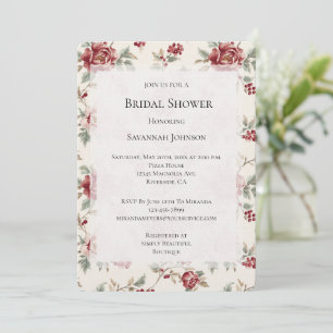 Pretty Chic Red Cream Floral Bridal Shower Invitation