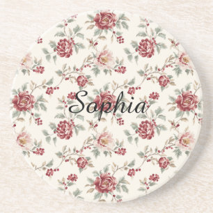 Pretty Chic Red Cream Floral   Coaster