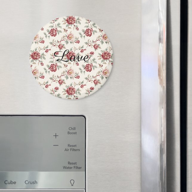 Pretty Chic Red Cream Floral   Magnet (In Situ (Fridge))