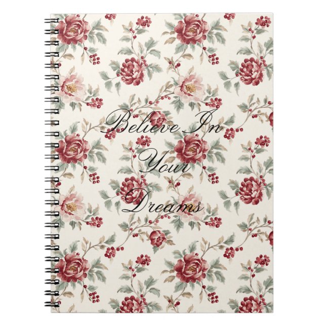 Pretty Chic Red Cream Floral  Notebook (Front)