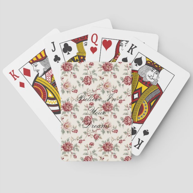 Pretty Chic Red Cream Floral  Playing Cards (Back)