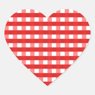 Pretty Chic Red Gingham Checked Fabric Pattern Heart Sticker