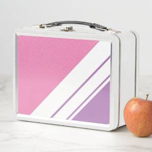 Pretty Chic Soft Pink Purple White Racing Stripes Metal Lunch Box