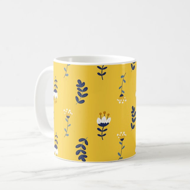 Pretty Chic Yellow Floral Pattern Coffee Mug (Front Left)