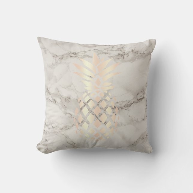 Pretty chick copper rose gold pineapple marble cushion (Front)