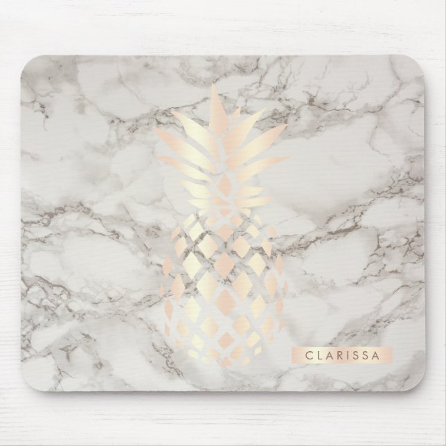 Pretty chick copper rose gold pineapple marble mouse mat (Front)