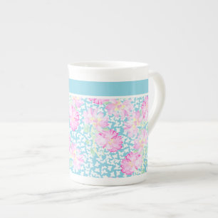 Pretty China Mug, Pink Roses, White Butterflies Bone China Mug