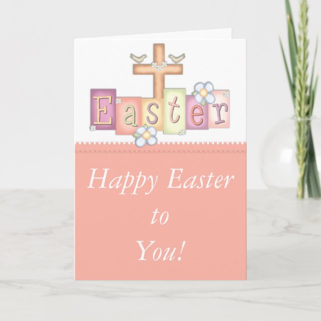 Pretty Christian Cross Easter Greetings Card (Front)