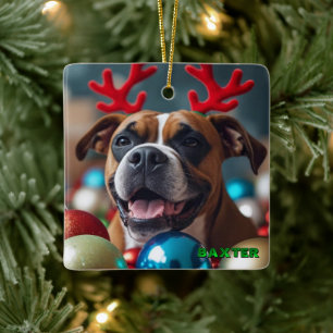 Pretty Christmas Boxer Dog Personalized Ceramic Ornament