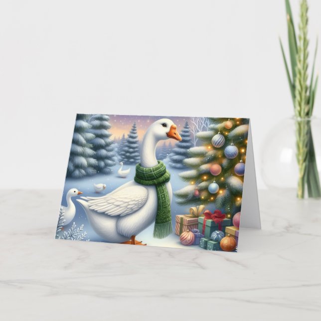 Pretty Christmas Geese Holiday Card (Front)
