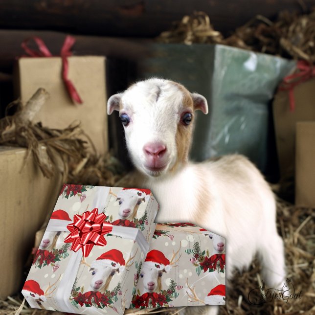 Pretty Christmas Goat LaMancha Wreath Wrapping Paper (Creator Uploaded)