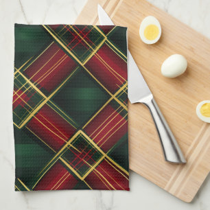 PRETTY CHRISTMAS HOLIDAY RED GREEN GOLD PLAID TEA TOWEL
