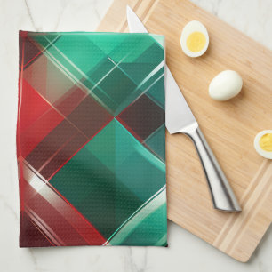 PRETTY CHRISTMAS HOLIDAY RED GREEN WHITE PLAID TEA TOWEL