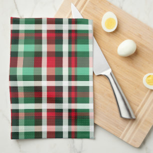 PRETTY CHRISTMAS HOLIDAY RED GREEN WHITE PLAID TEA TOWEL