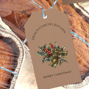 Pretty Christmas Holly Food Gift Custom Name Gift Tags