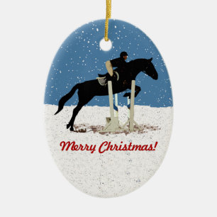 Pretty Christmas Horse Jumping Ceramic Tree Decoration