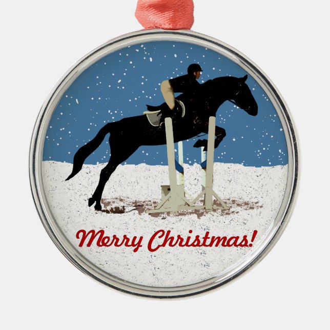 Pretty Christmas Horse Jumping Metal Tree Decoration (Front)