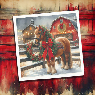 Pretty Christmas Horse on a Festive Farm Napkin