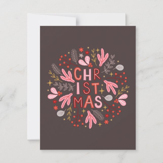 Pretty Christmas Ornament Pink Floral Holiday  Card (Front)