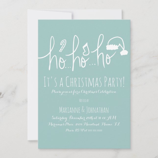 Pretty Christmas Party Mint Hand Lettering Invitation (Front)