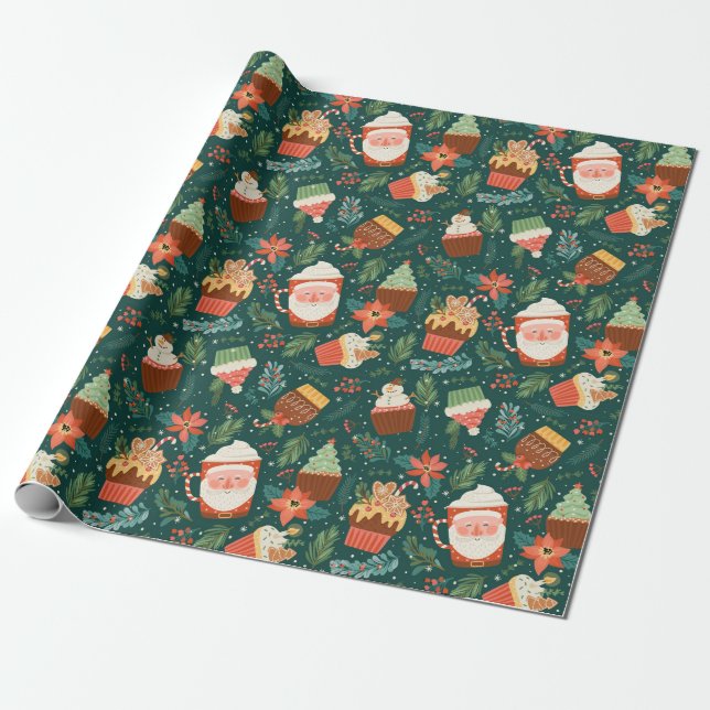 Pretty Christmas Pattern Wrapping Paper (Unrolled)
