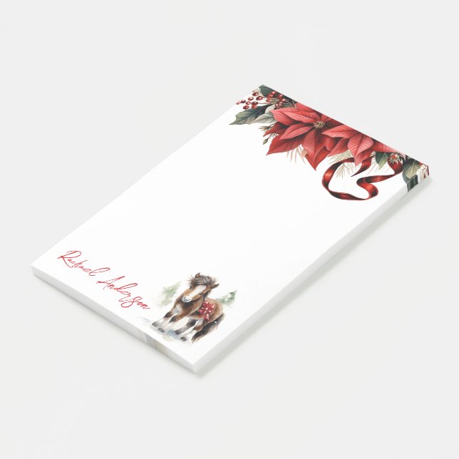 Pretty Christmas Pony, Poinsettias and Ribbon Post-it Notes (Angled)