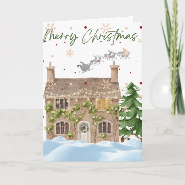 Pretty Christmas Snowy House  Card (Front)