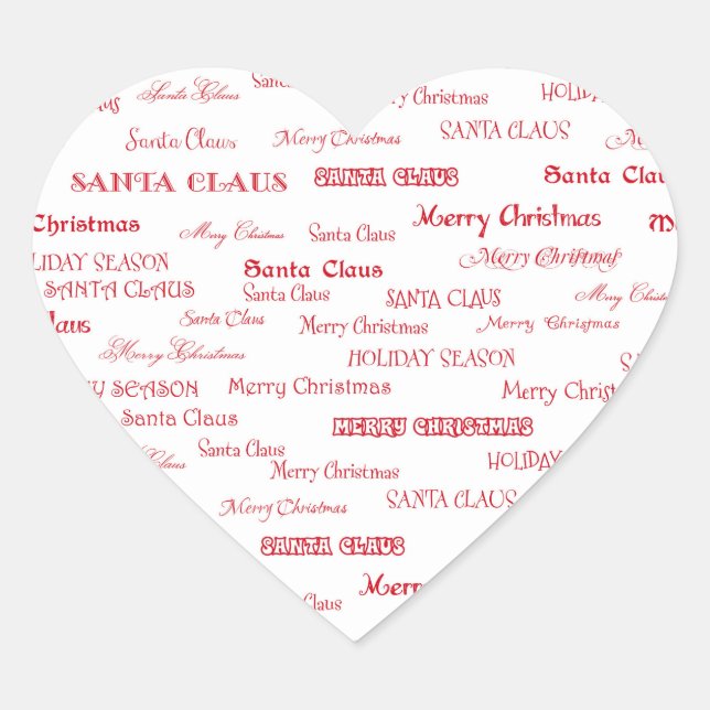 Pretty Christmas Text Red and White Heart Sticker (Front)