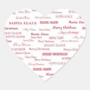 Pretty Christmas Text Red and White Heart Sticker