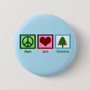 Pretty Christmas Tree Blue Peace Sign Heart 6 Cm Round Badge
