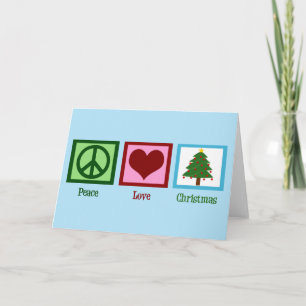 Pretty Christmas Tree Blue Peace Sign Heart Holiday Card