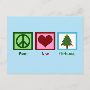 Pretty Christmas Tree Blue Peace Sign Heart Holiday Postcard