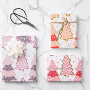 Pretty Christmas Trees and Snowflakes Christmas Wrapping Paper Sheet