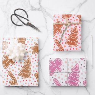 Pretty Christmas Trees Hears Stars Christmas Wrapping Paper Sheet