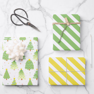 Pretty Christmas Trees Wrapping Paper set of 3