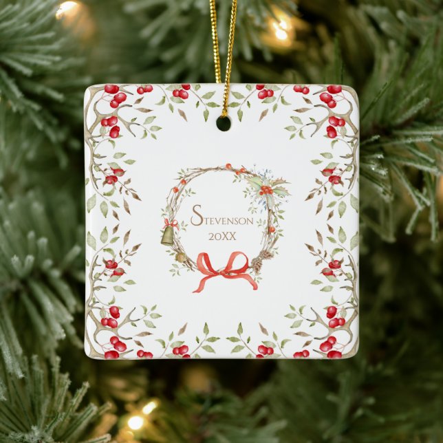 Pretty Christmas Typography Ceramic Ornament (Tree)